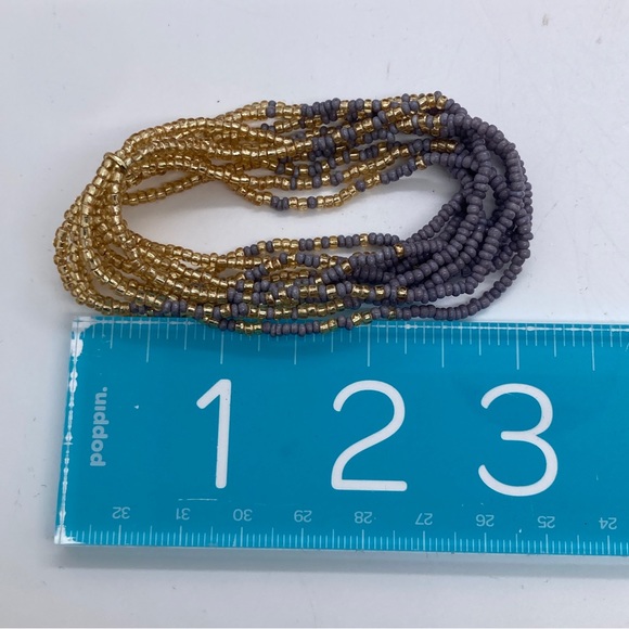 Multistrand Beaded Stretch Bracelet Gray & Gold Tone Beads - Picture 6 of 6